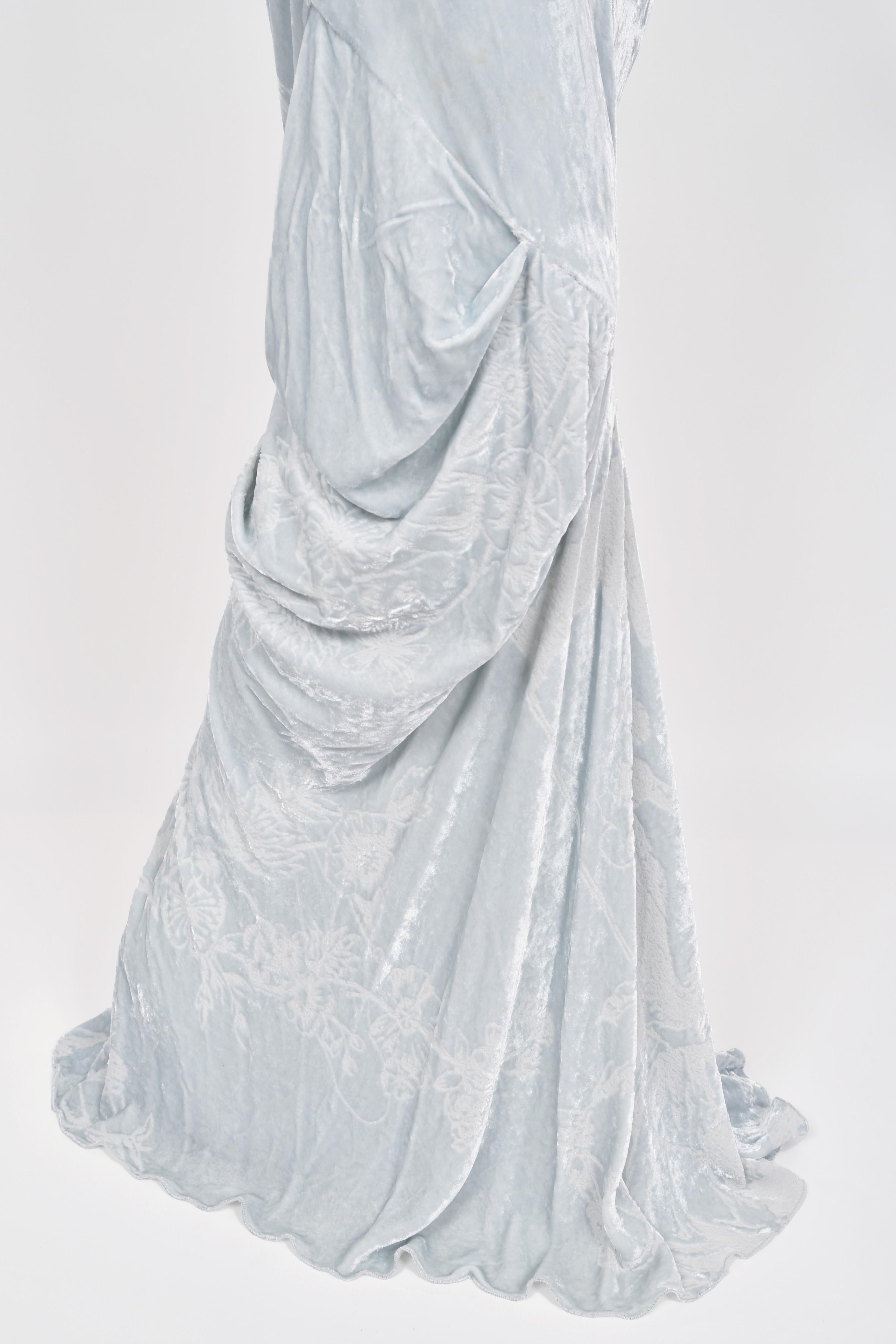 2006 Christian Dior by Galliano Ice Blue Velvet Asymmetric Draped Bias-Cut Gown 11