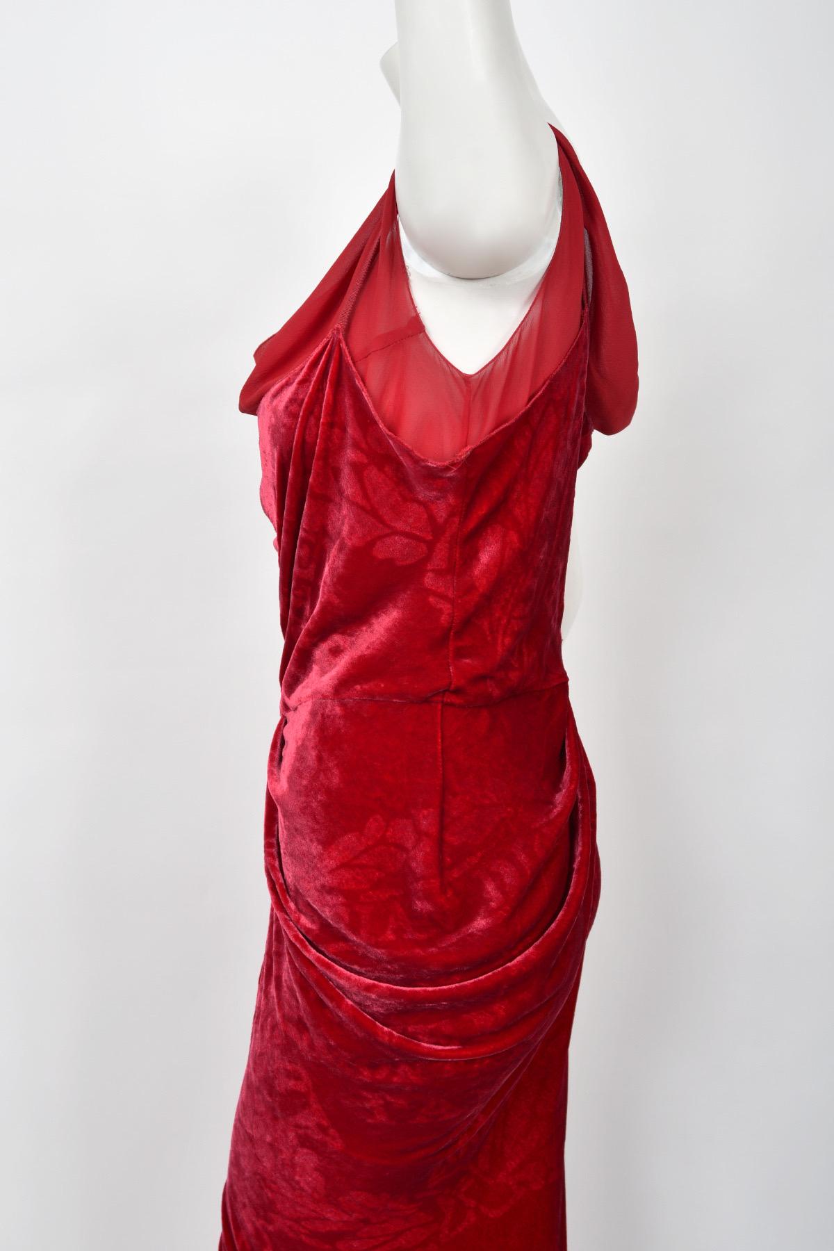 2006 Christian Dior by Galliano Ruby Red Velvet Asymmetric Draped Bias-Cut Gown 9