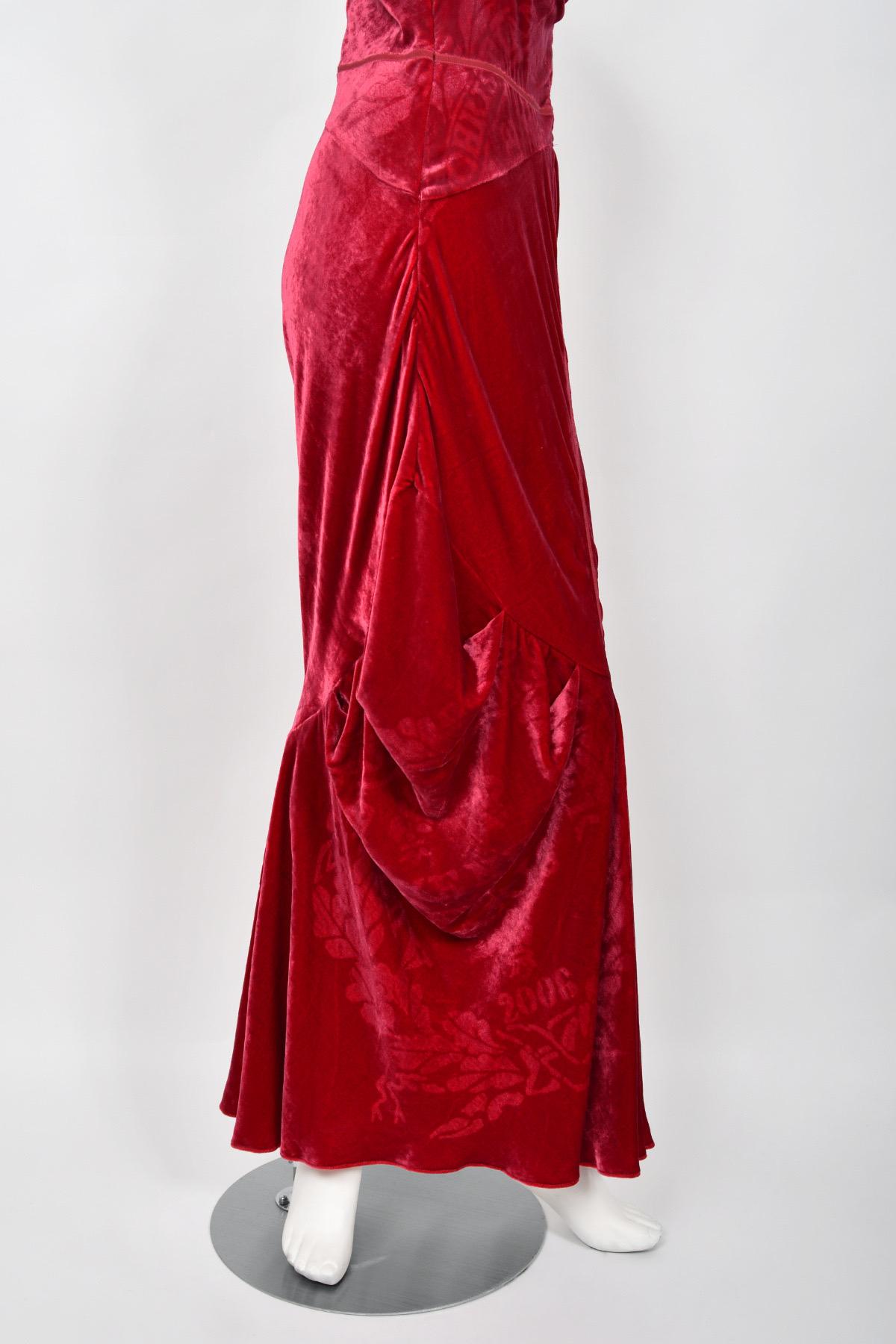 2006 Christian Dior by Galliano Ruby Red Velvet Asymmetric Draped Bias-Cut Gown 13