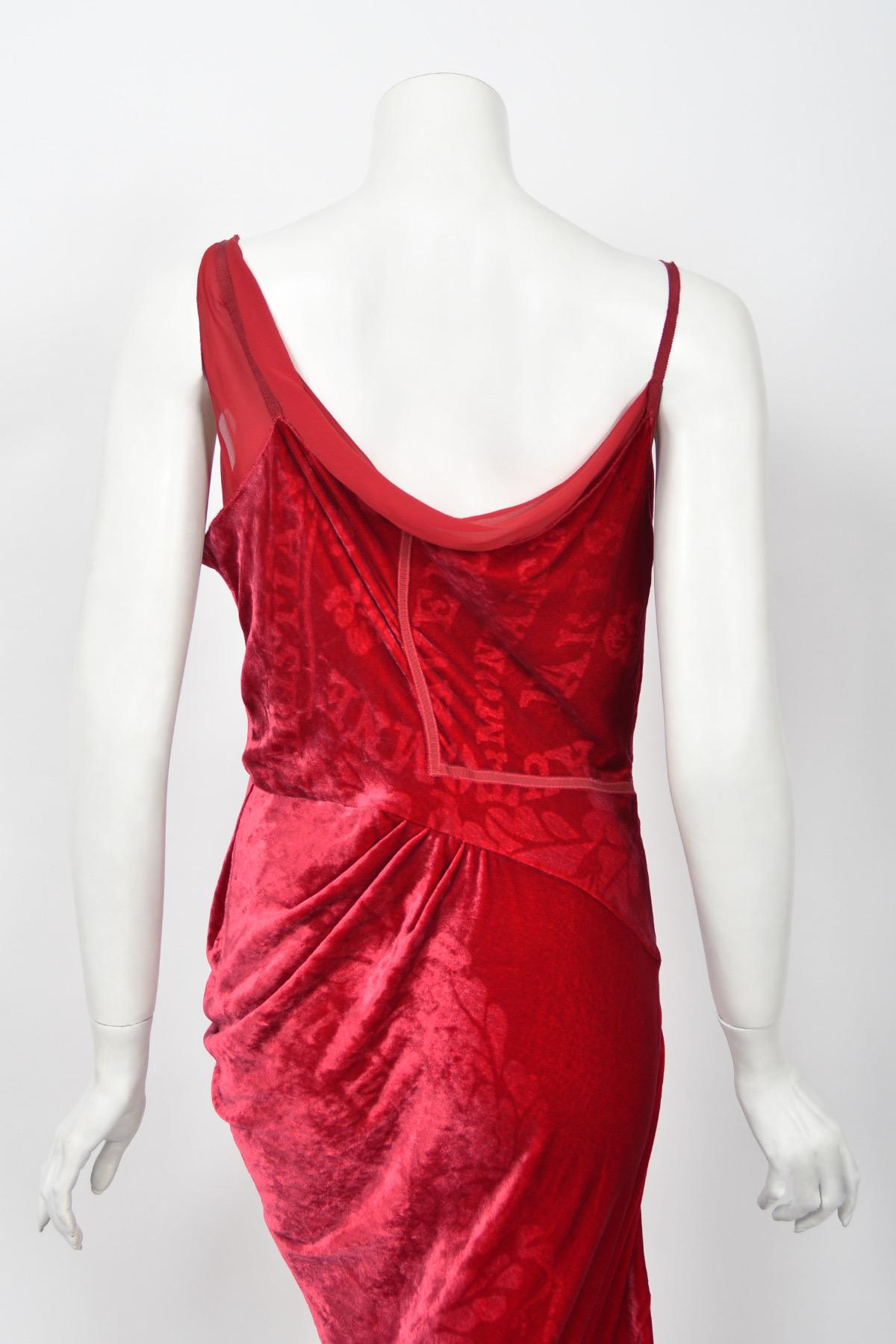 2006 Christian Dior by Galliano Ruby Red Velvet Asymmetric Draped Bias-Cut Gown 15