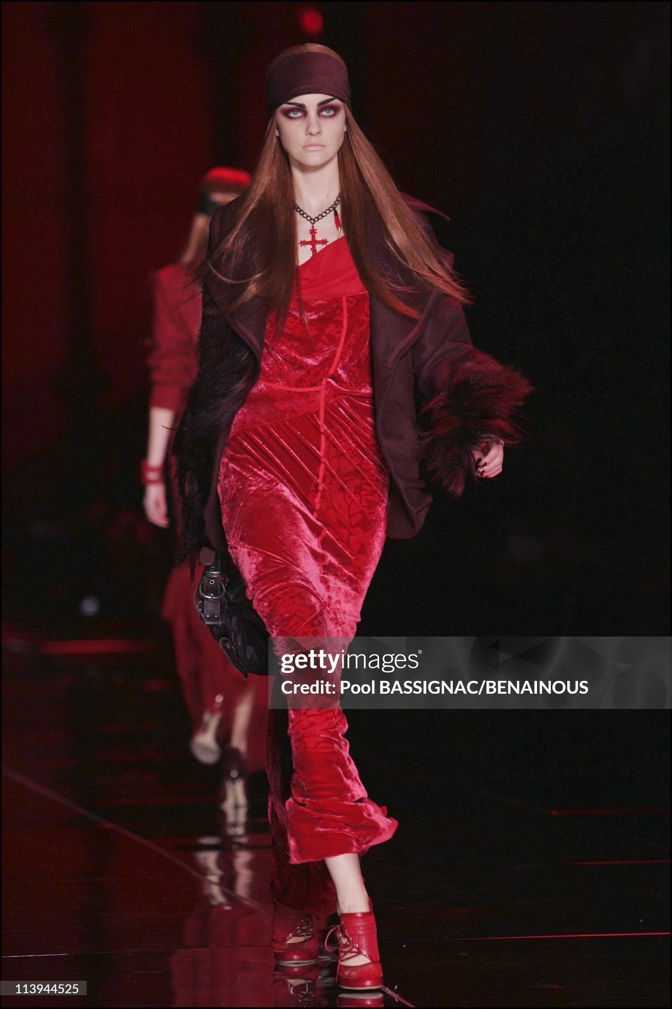2006 Christian Dior by Galliano Ruby Red Velvet Asymmetric Draped Bias-Cut Gown 1