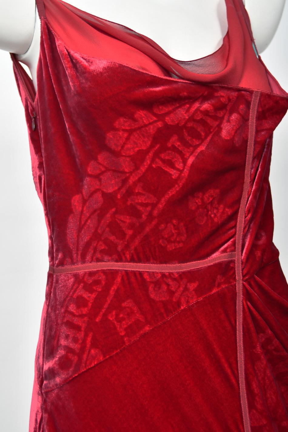 2006 Christian Dior by Galliano Ruby Red Velvet Asymmetric Draped Bias-Cut Gown 4