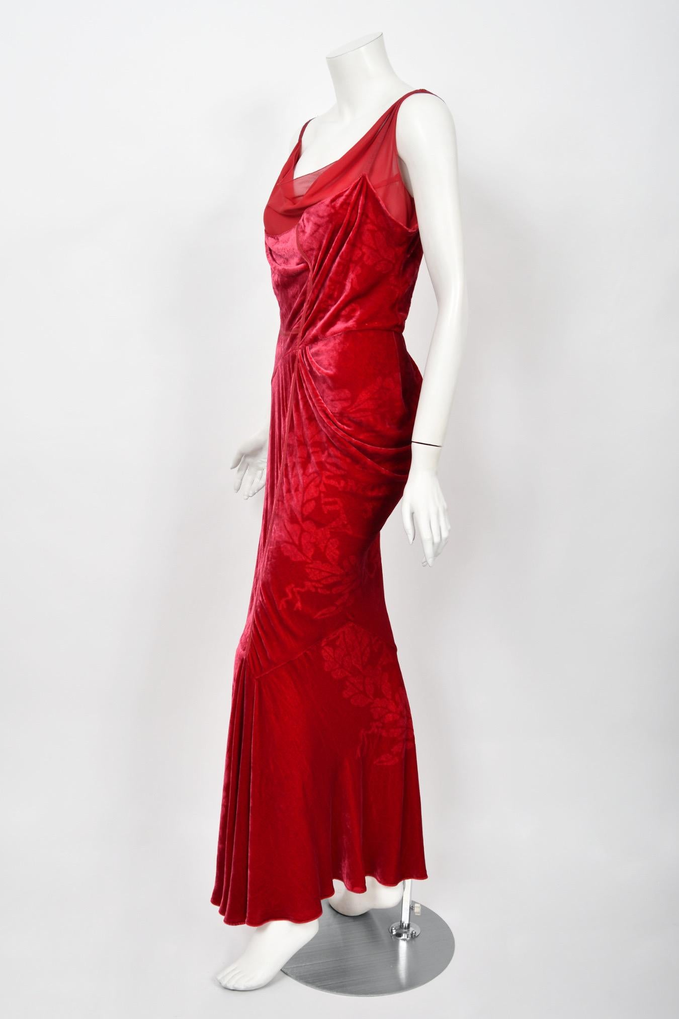 2006 Christian Dior by Galliano Ruby Red Velvet Asymmetric Draped Bias-Cut Gown 7