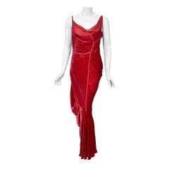 2006 Christian Dior by Galliano Ruby Red Velvet Asymmetric Draped Bias-Cut Gown