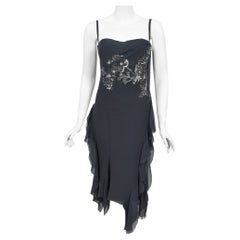 2006 Christian Dior by John Galliano Beaded Gunmetal Silk Chiffon Bustier Dress