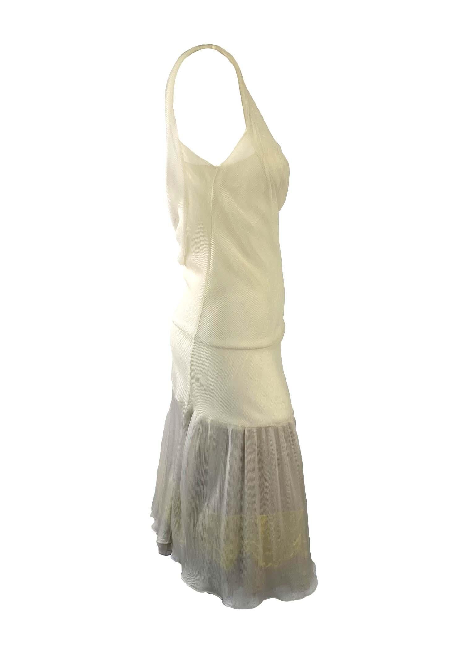 F/W 2006 Christian Dior by John Galliano Creme Grey Chiffon Ruffle Dress Lace In Good Condition In West Hollywood, CA