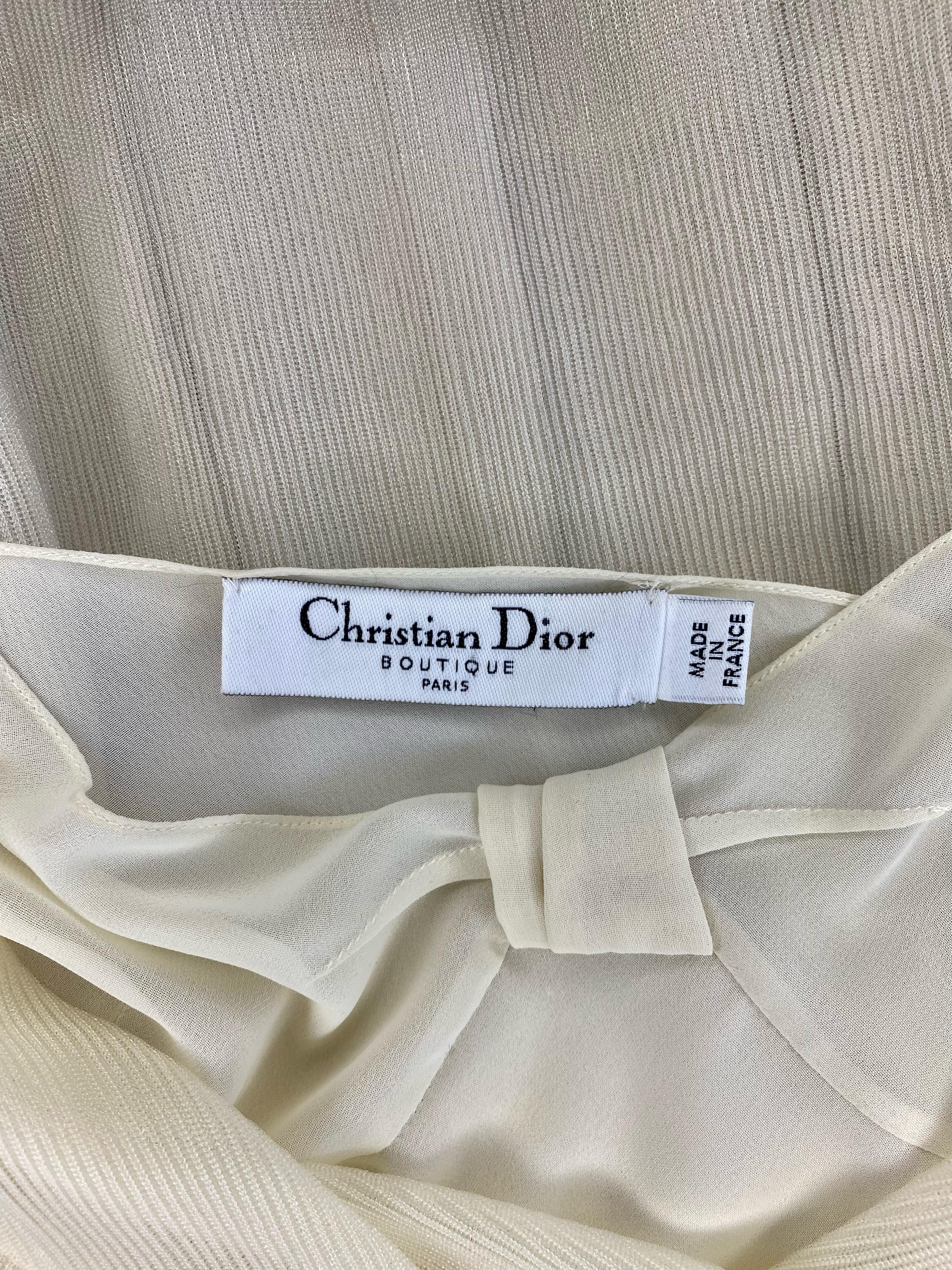 Women's F/W 2006 Christian Dior by John Galliano Creme Grey Chiffon Ruffle Dress Lace
