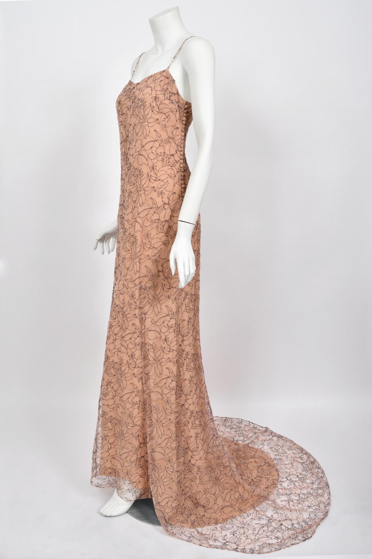2006 Christian Dior by John Galliano Nude Illusion Lace Trained Lingerie Gown 8