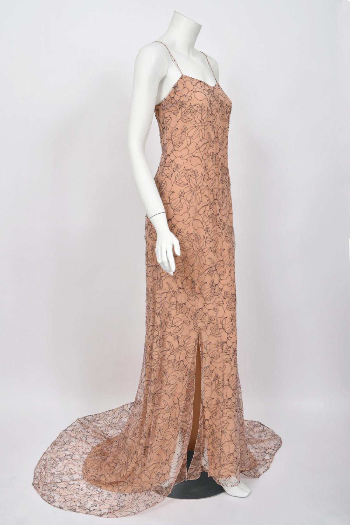 2006 Christian Dior by John Galliano Nude Illusion Lace Trained Lingerie Gown 2