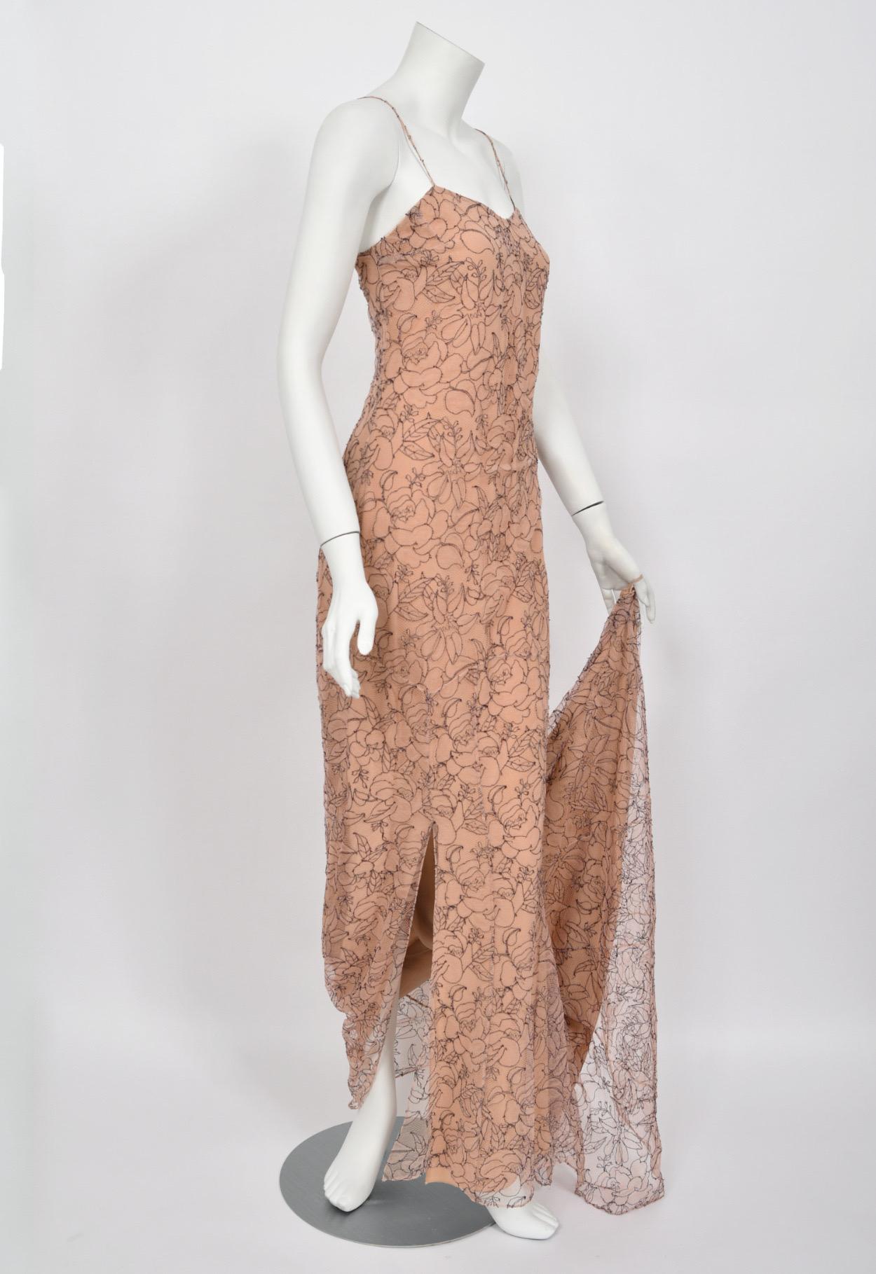 2006 Christian Dior by John Galliano Nude Illusion Lace Trained Lingerie Gown 3