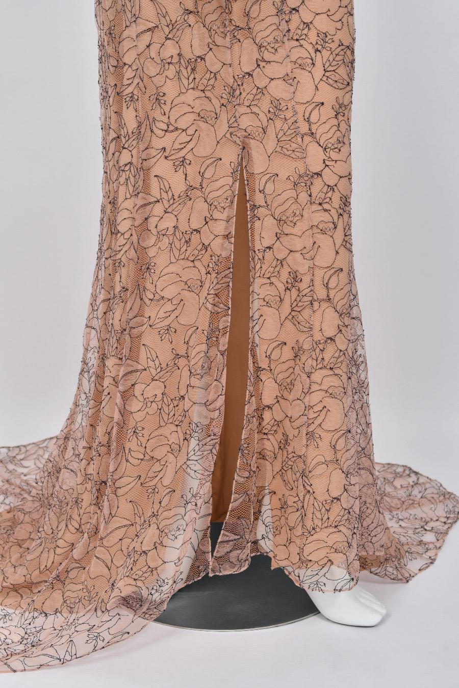 2006 Christian Dior by John Galliano Nude Illusion Lace Trained Lingerie Gown 5
