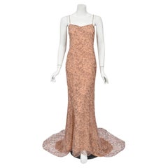 2006 Christian Dior by John Galliano Nude Illusion Lace Trained Lingerie Gown