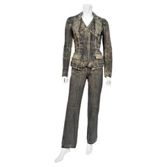 2006 Christian Dior by John Galliano Runway Painted Denim Jacket & Pants w/Tags
