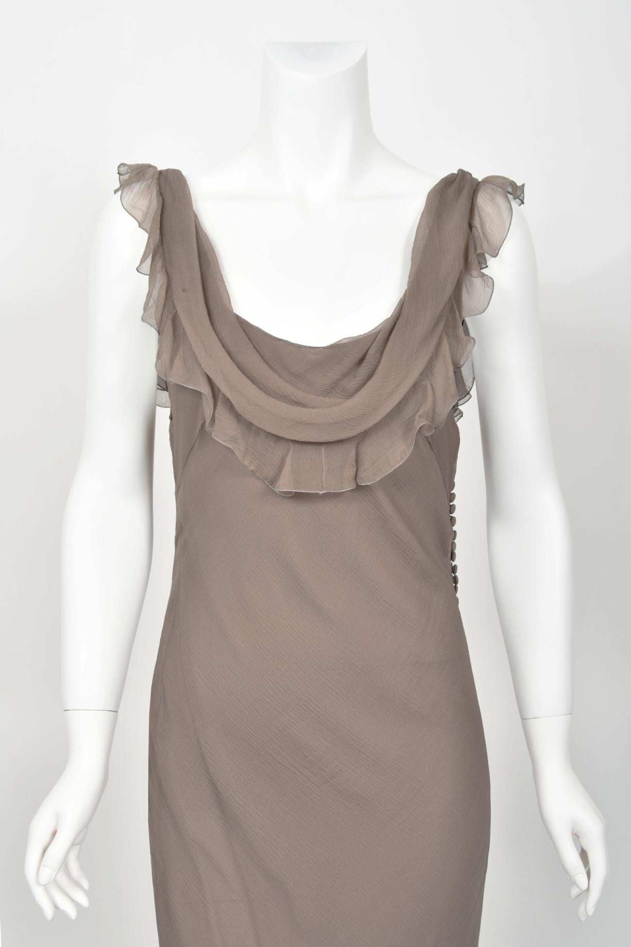 2006 Christian Dior by John Galliano Smoky Silk Tiered Ruffle Bias-Cut Gown For Sale 3