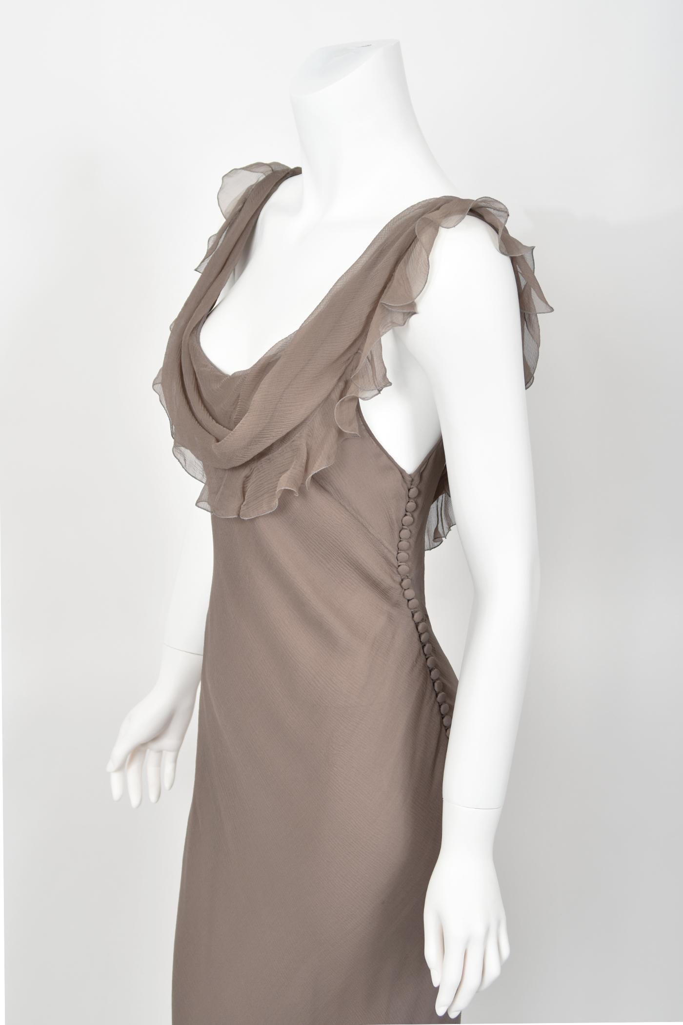 2006 Christian Dior by John Galliano Smoky Silk Tiered Ruffle Bias-Cut Gown For Sale 5