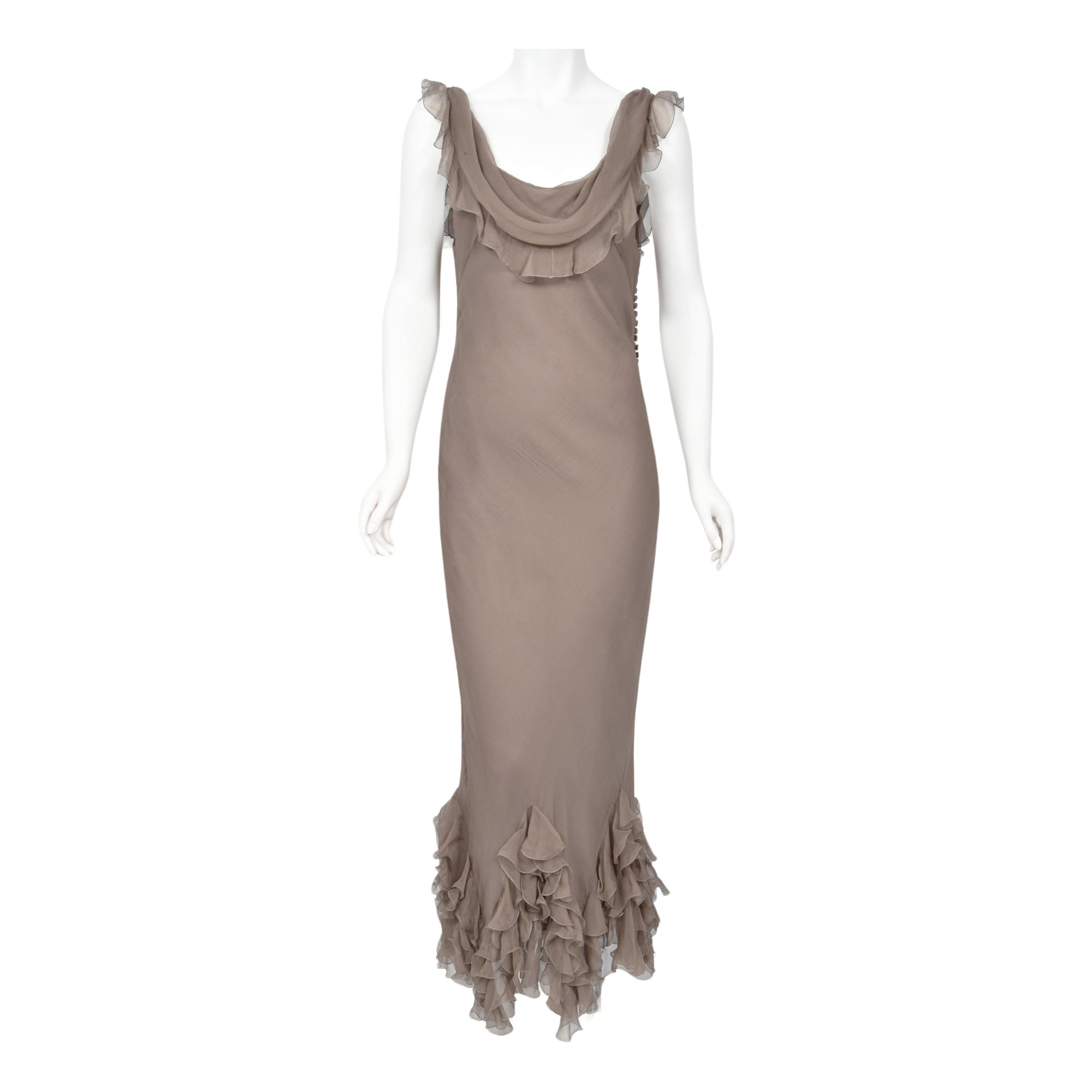 2006 Christian Dior by John Galliano Smoky Silk Tiered Ruffle Bias-Cut Gown For Sale