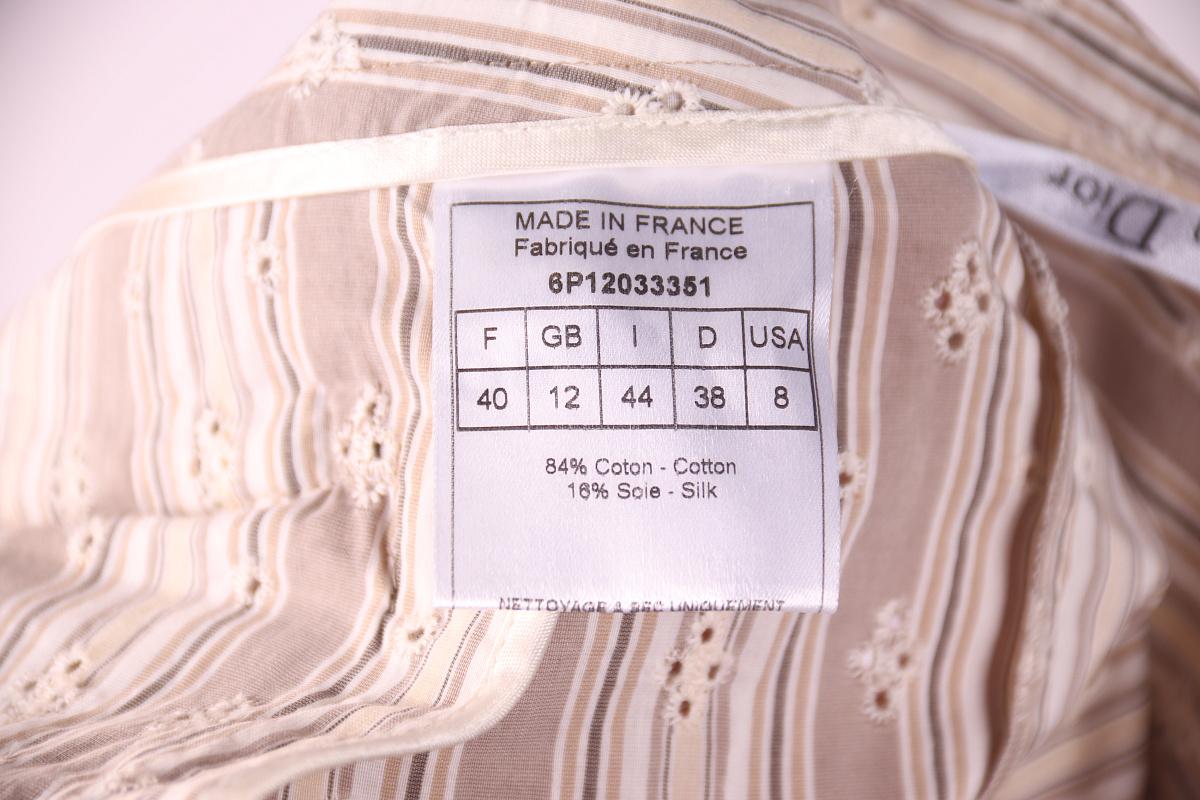 Beige 2006 Christian Dior Galliano shirt and skirt cotton silk suit set For Sale