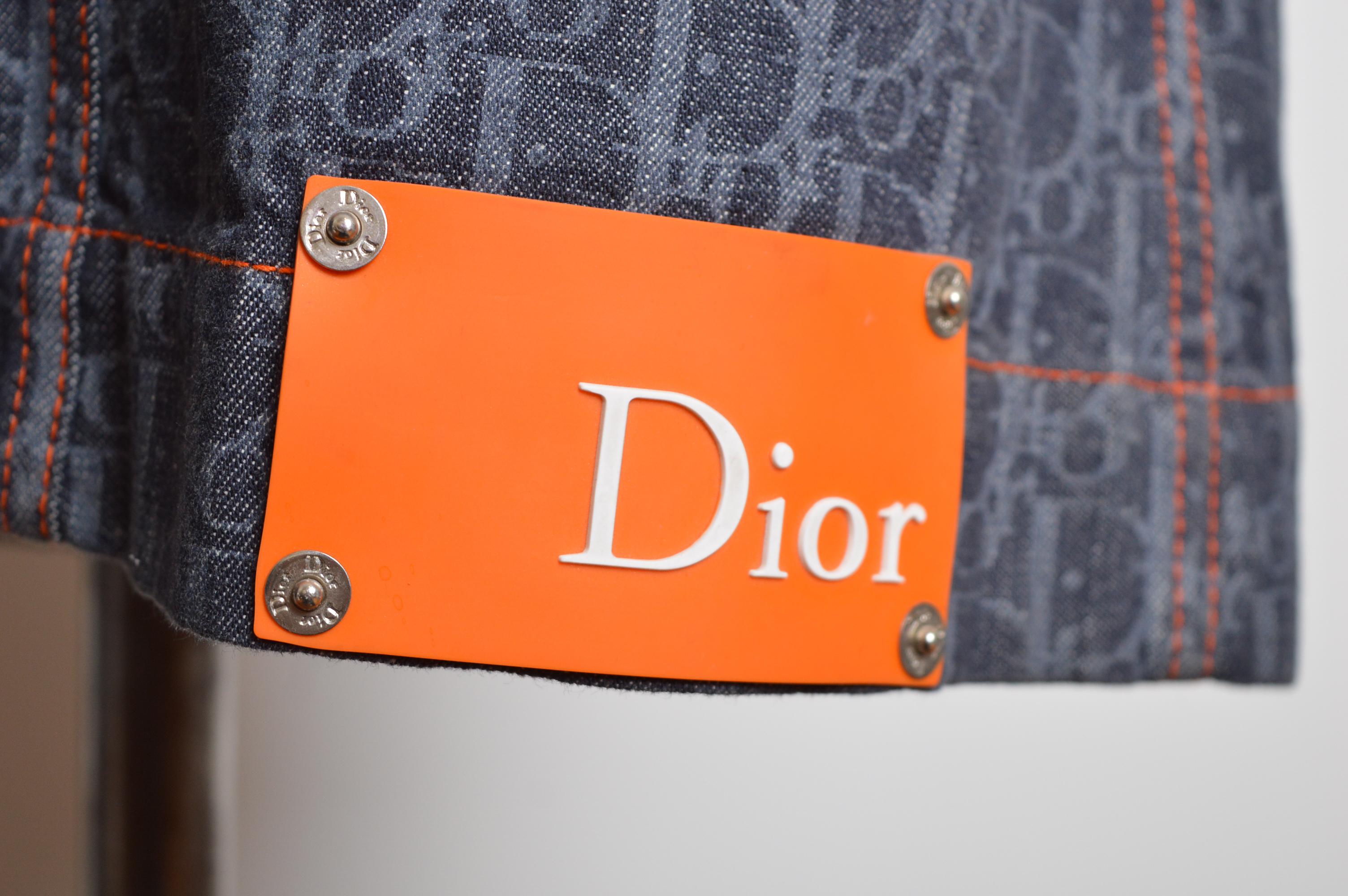 2006 Christian Dior John Galliano Denim Trotter monogram Belted Long Jacket Coat For Sale 6