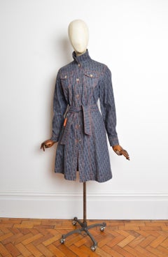 2006 Christian Dior John Galliano Denim Trotter monogram Belted Long Jacket Coat