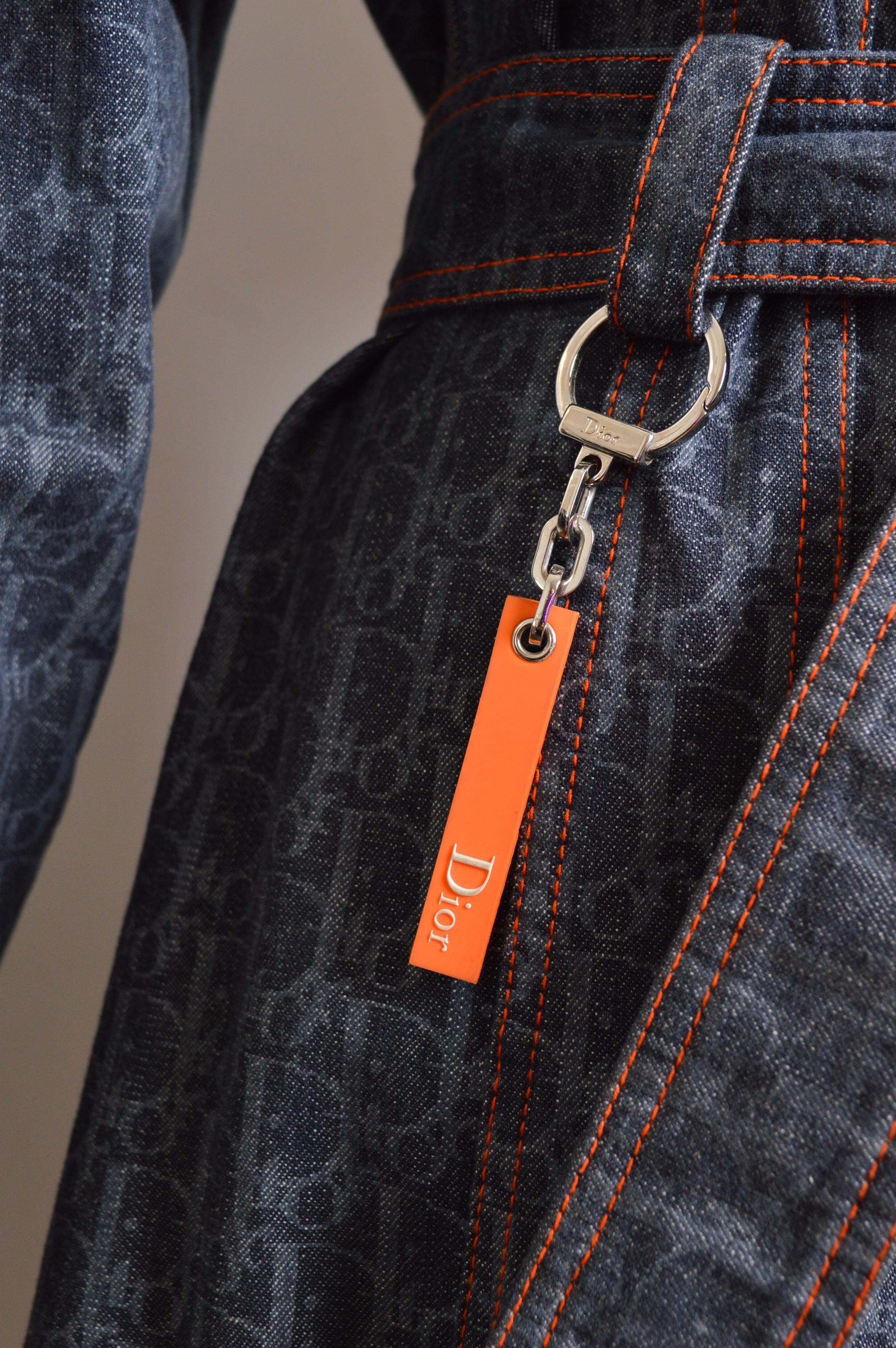 2006 Christian Dior John Galliano Denim Trotter monogram Belted Long Jacket Coat In Good Condition For Sale In Sheffield, GB