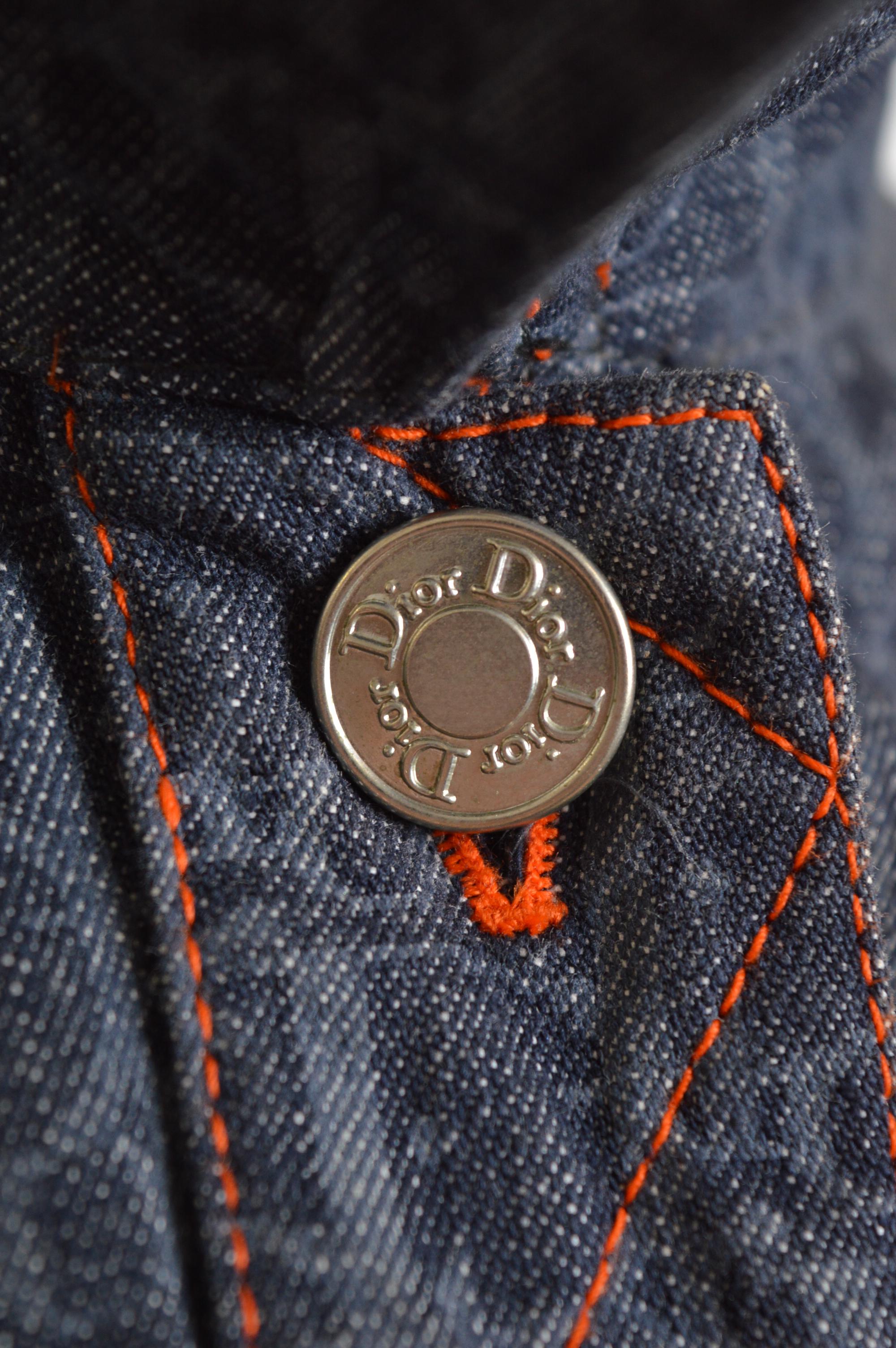 2006 Christian Dior John Galliano Denim Trotter monogram Belted Long Jacket Coat For Sale 3