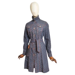 2006 Christian Dior John Galliano Denim Trotter monogram Belted Long Jacket Coat