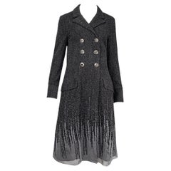 2006 Dior by Galliano Charcoal Grey Boucle Tulle Hem Logo Buttons Coat, US 8