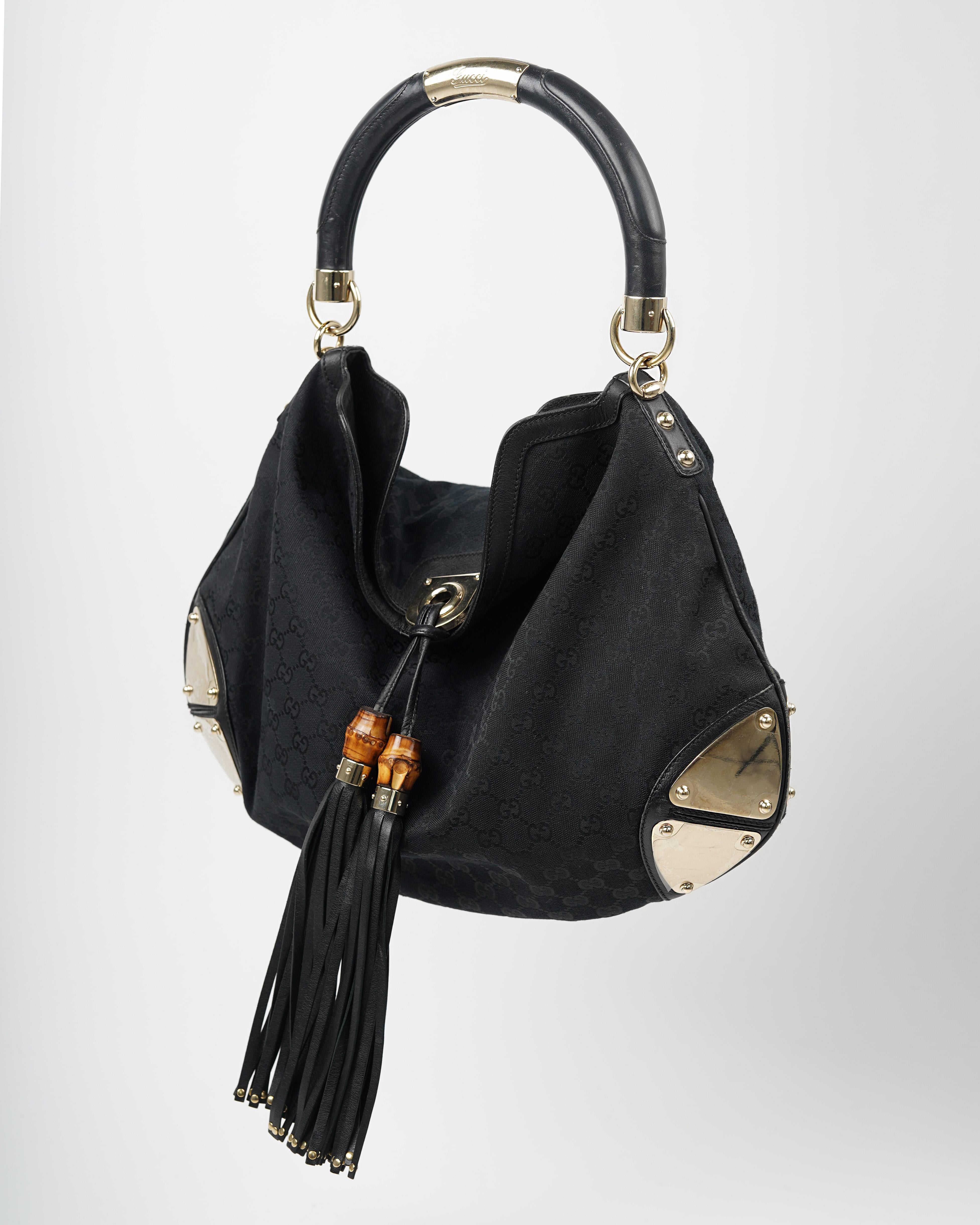 2006 Gucci Black Indy Bag With Gold Embellishments For Sale 1
