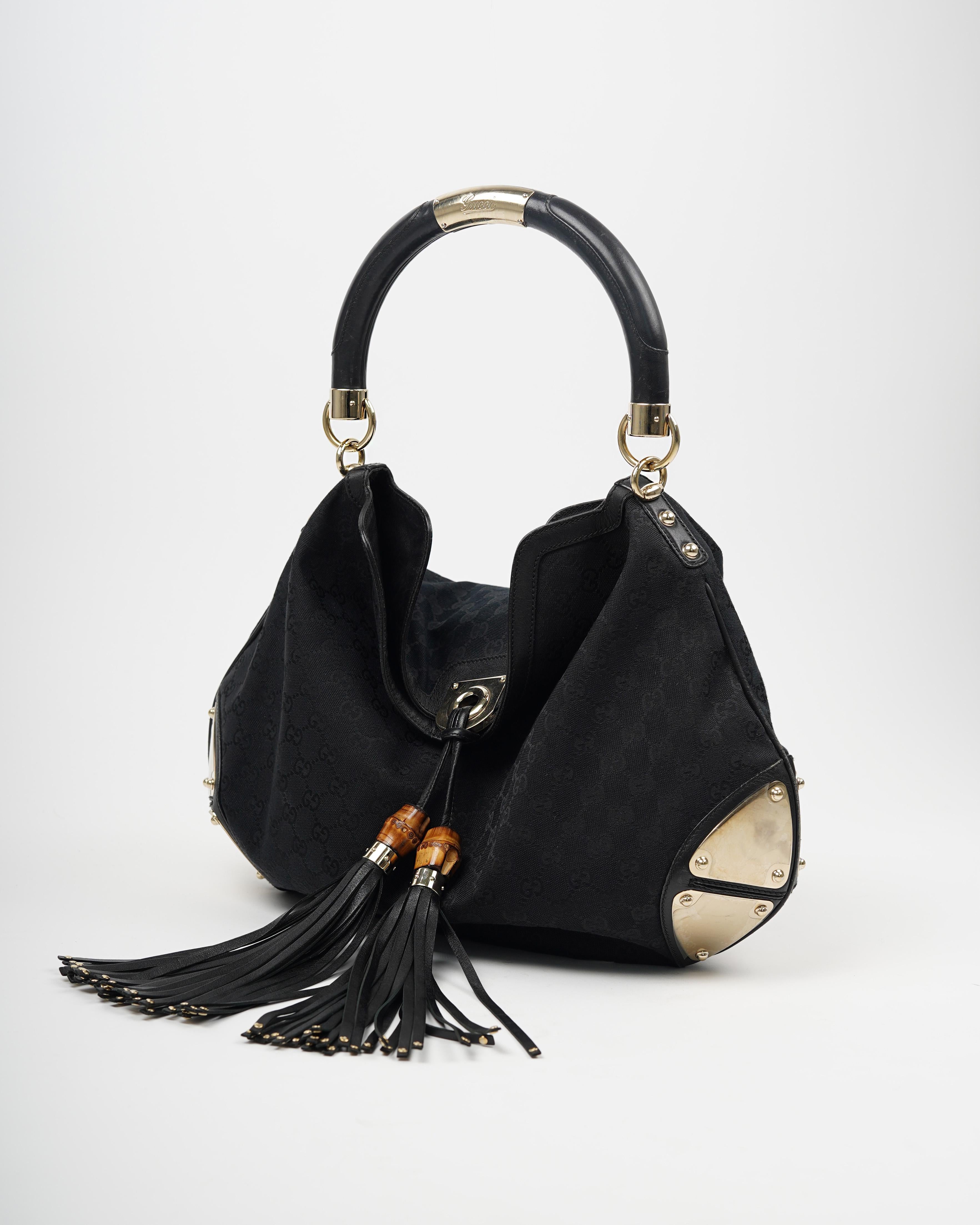 2006 Gucci Black Indy Bag With Gold Embellishments For Sale 2