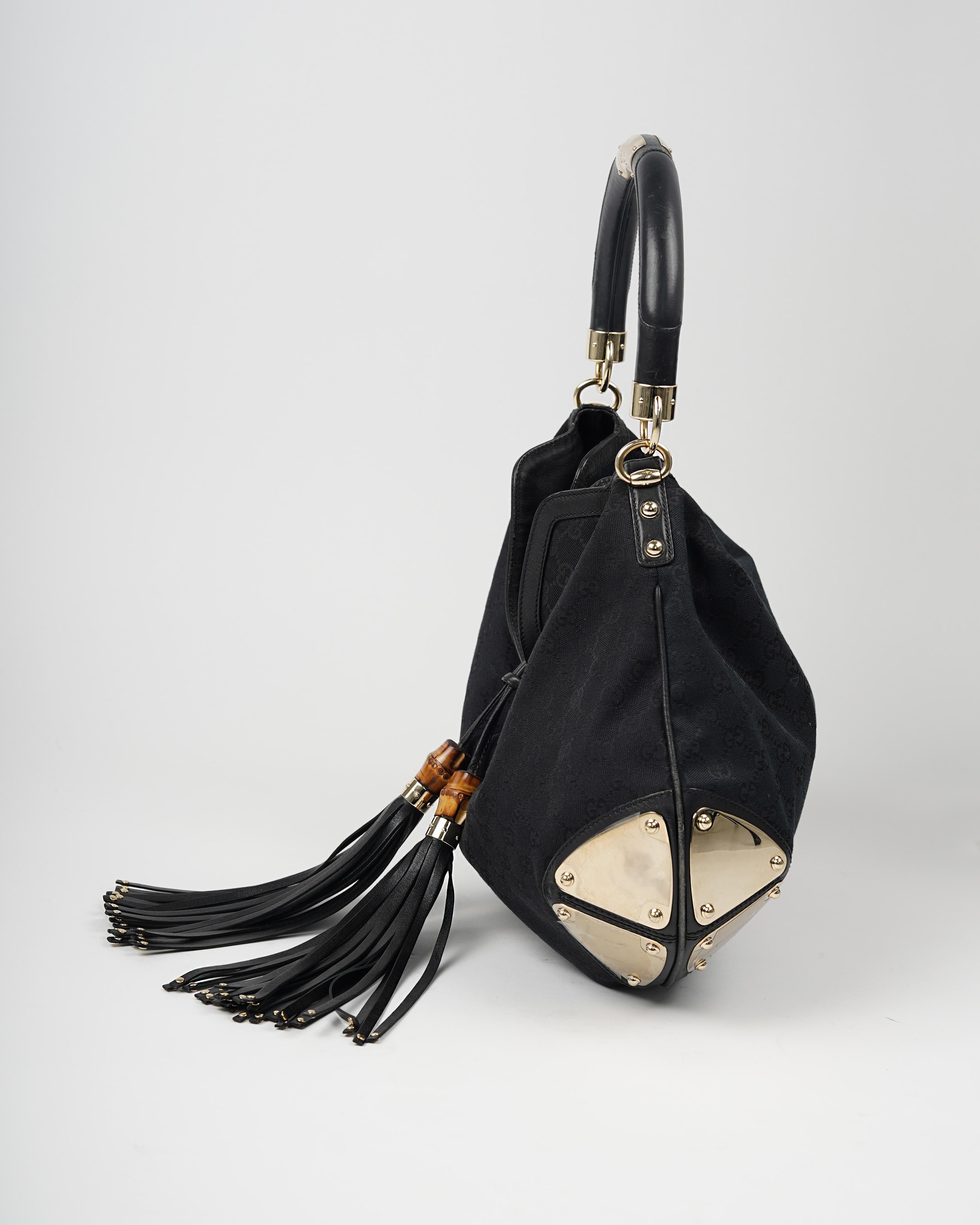 2006 Gucci Black Indy Bag With Gold Embellishments For Sale 3