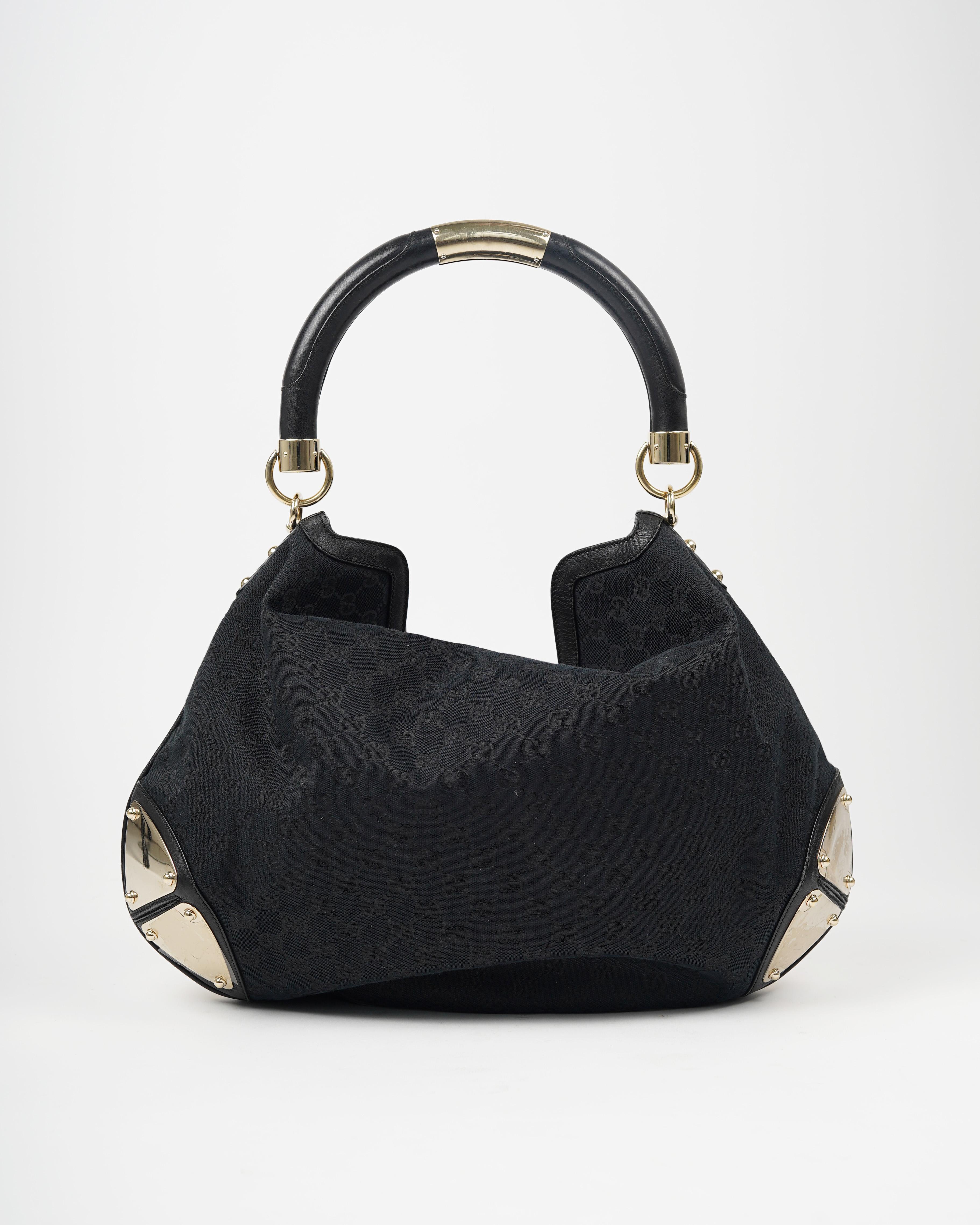 2006 Gucci Black Indy Bag With Gold Embellishments For Sale 4