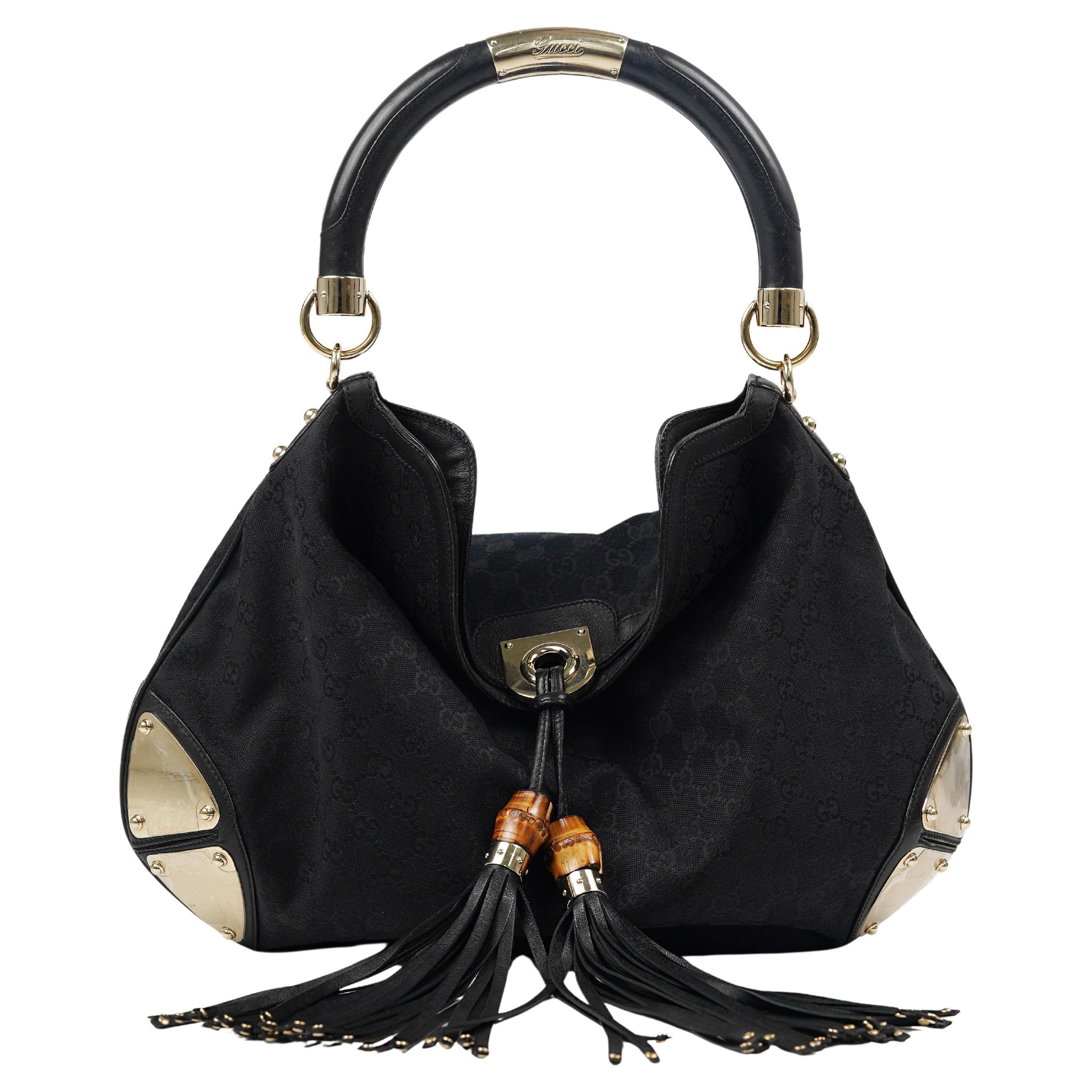 2006 Gucci Black Indy Bag With Gold Embellishments For Sale