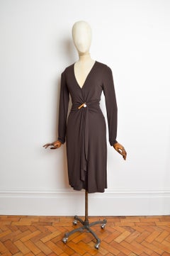 2006 Gucci by Frida Giannini Chocolate Brown Elegant Wrap bamboo day dress
