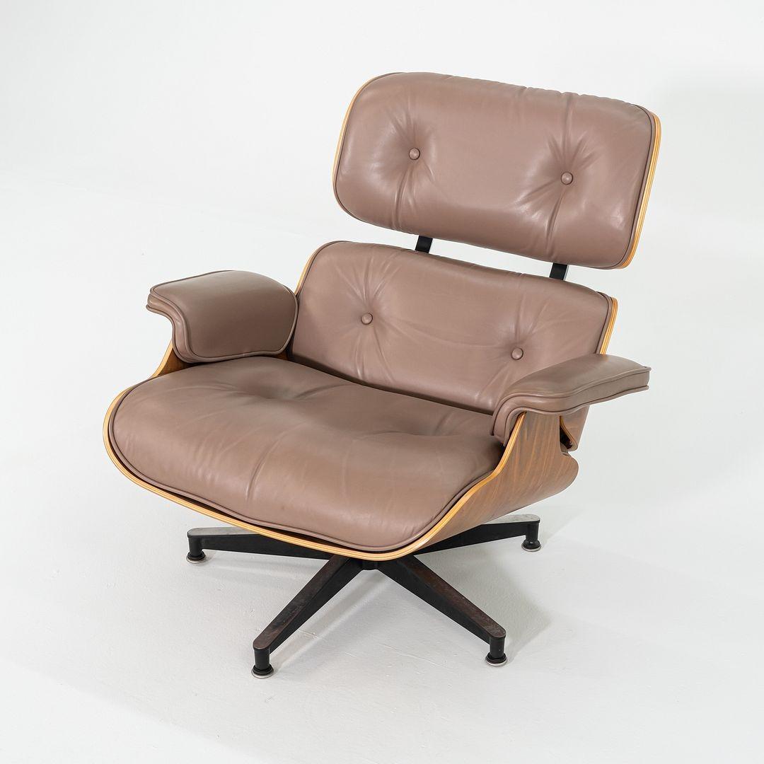 Aluminum 2006 Herman Miller Eames Lounge Chair and Ottoman in Tan Leather and Walnut