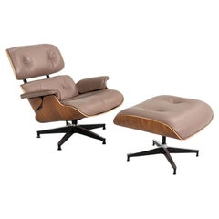 2006 Herman Miller Eames Lounge Chair and Ottoman in Tan Leather and Walnut