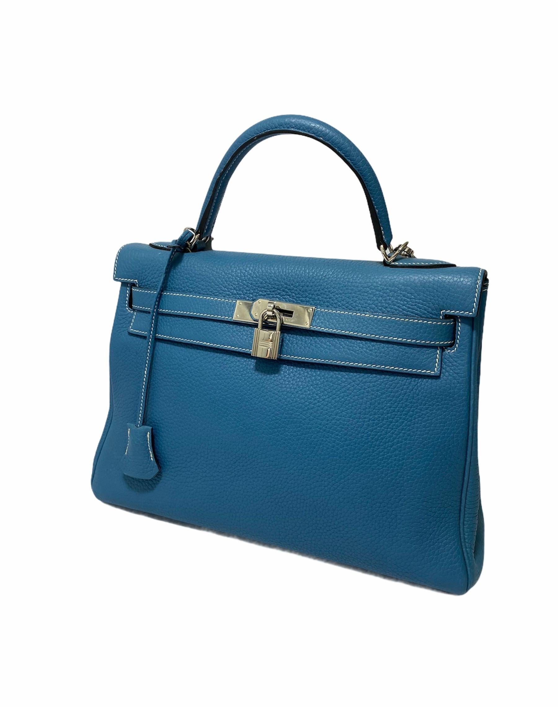 2006 Hermès Blau Jean Togo Kelly 32 Tasche im Zustand „Hervorragend“ in Torre Del Greco, IT