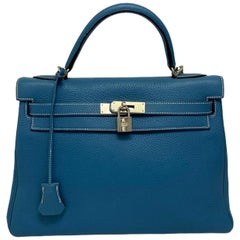 2006 Hermès Blau Jean Togo Kelly 32 Tasche