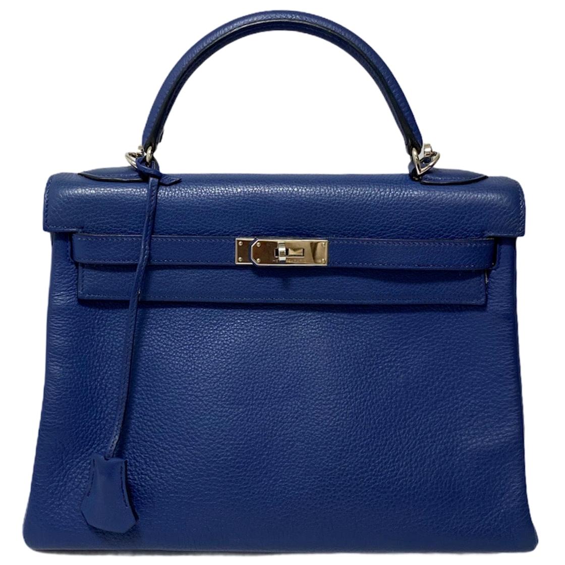 2006 Hermes Blue Leather kelly 32 Bag