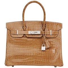 2006 Hermes Ficelle Shiny Porosus Crocodile Leather 'Diamond' Birkin 30cm