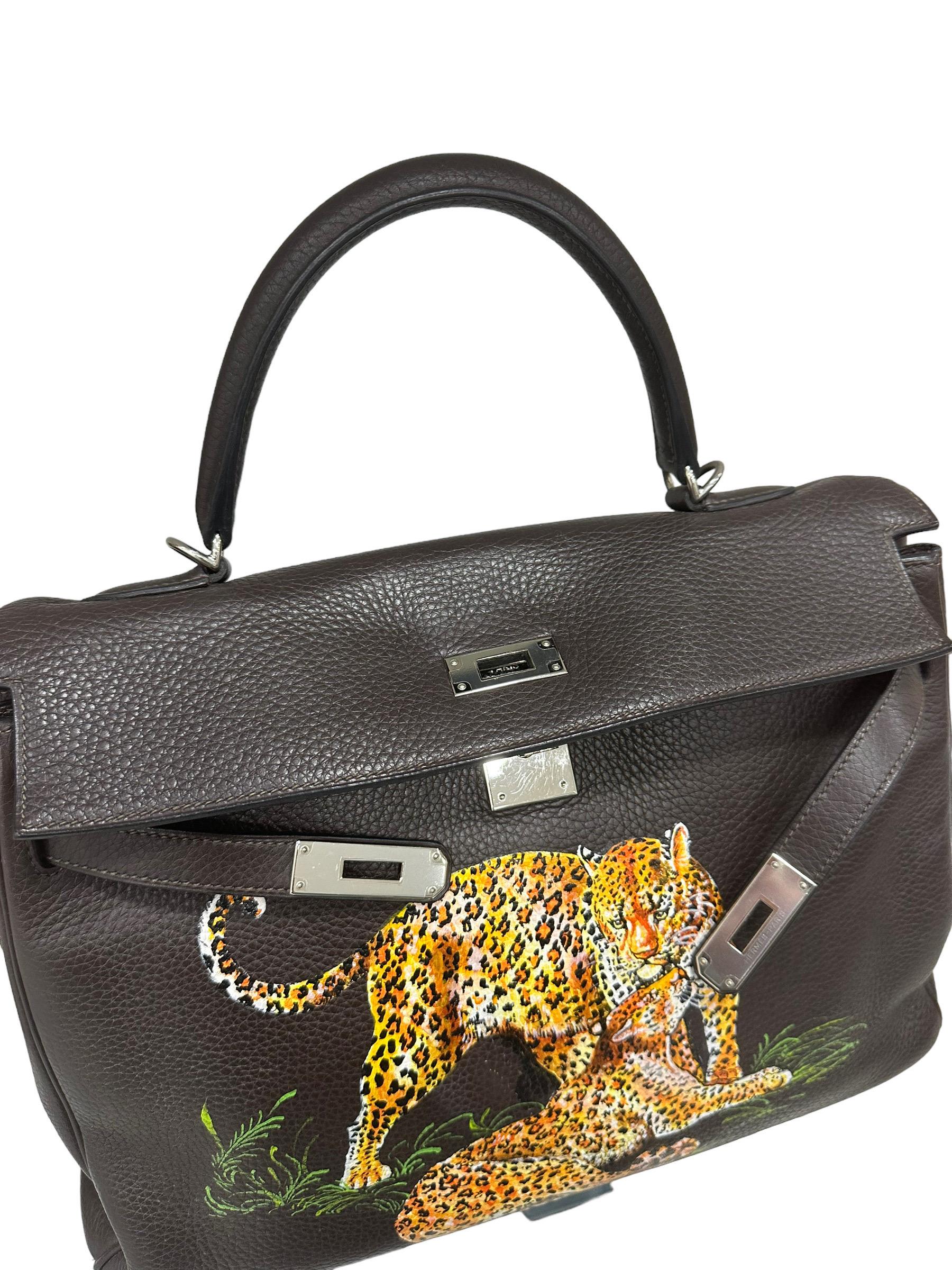 2006 Hermès Kelly 35 Clemence Ebene Leopard Top Handle Bag 11