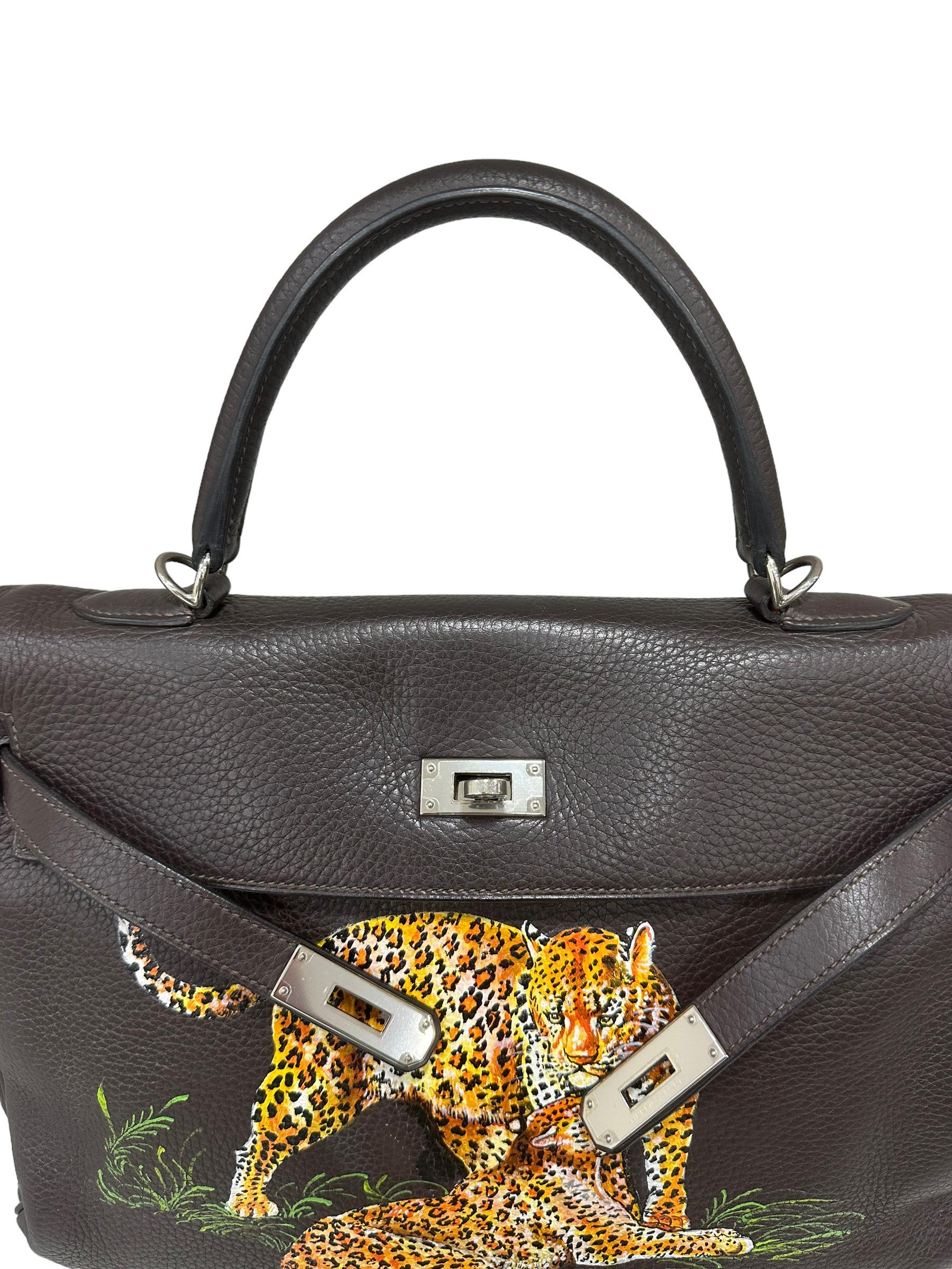 2006 Hermès Kelly 35 Clemence Ebene Leopard Top Handle Bag 12