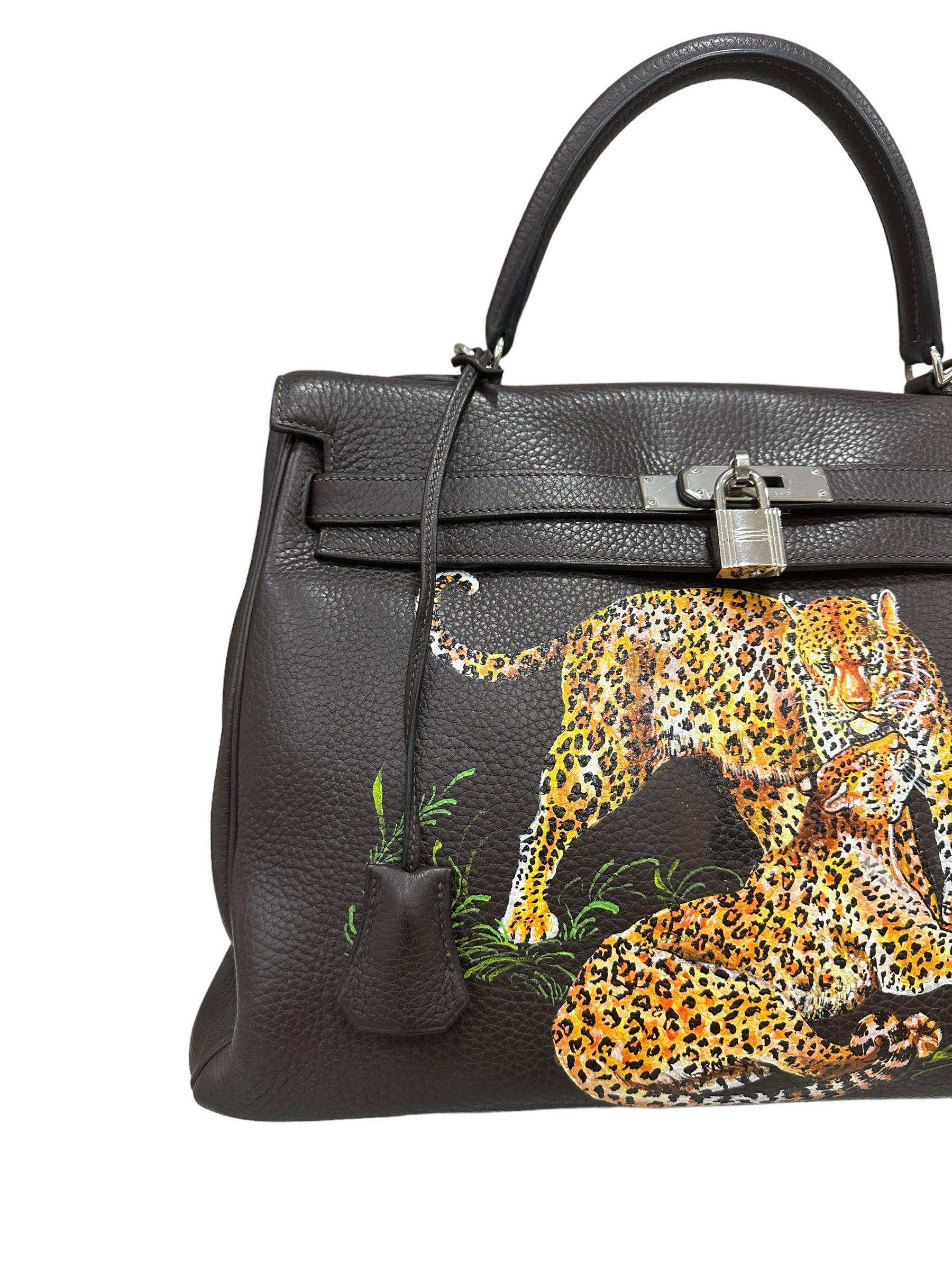 2006 Hermès Kelly 35 Clemence Ebene Leopard Top Handle Bag In Excellent Condition In Torre Del Greco, IT