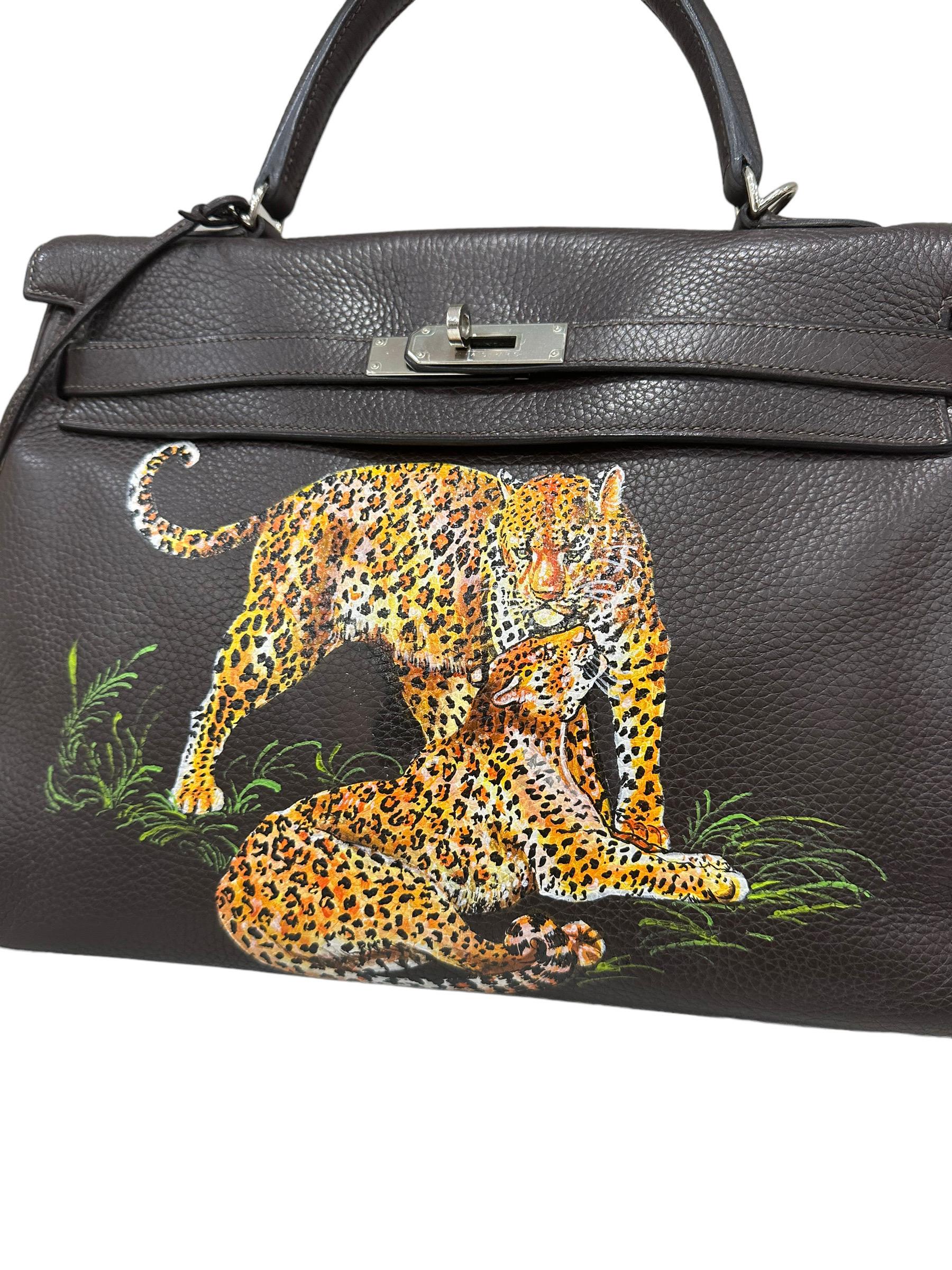 Women's 2006 Hermès Kelly 35 Clemence Ebene Leopard Top Handle Bag