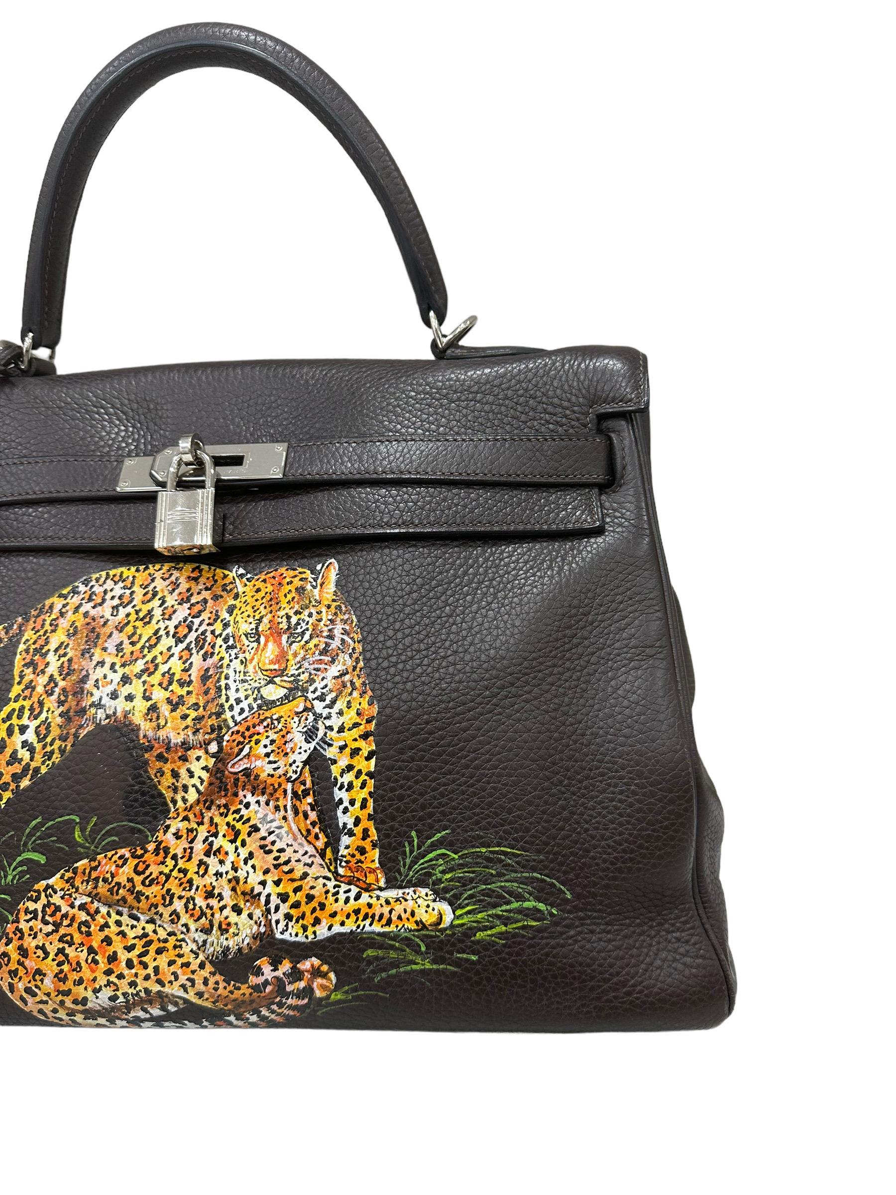 2006 Hermès Kelly 35 Clemence Ebene Leopard Top Handle Bag 3
