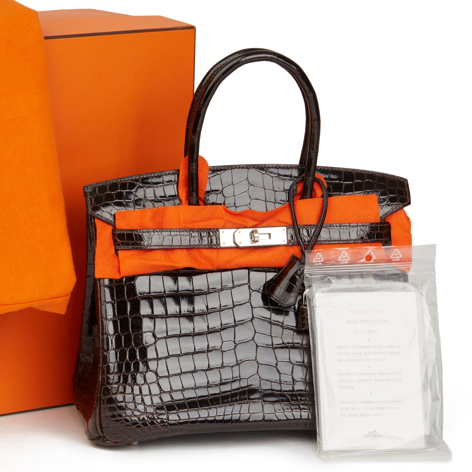 2006 Hermès Marron Fonce Shiny Niloticus Crocodile Leather Birkin 30cm 5
