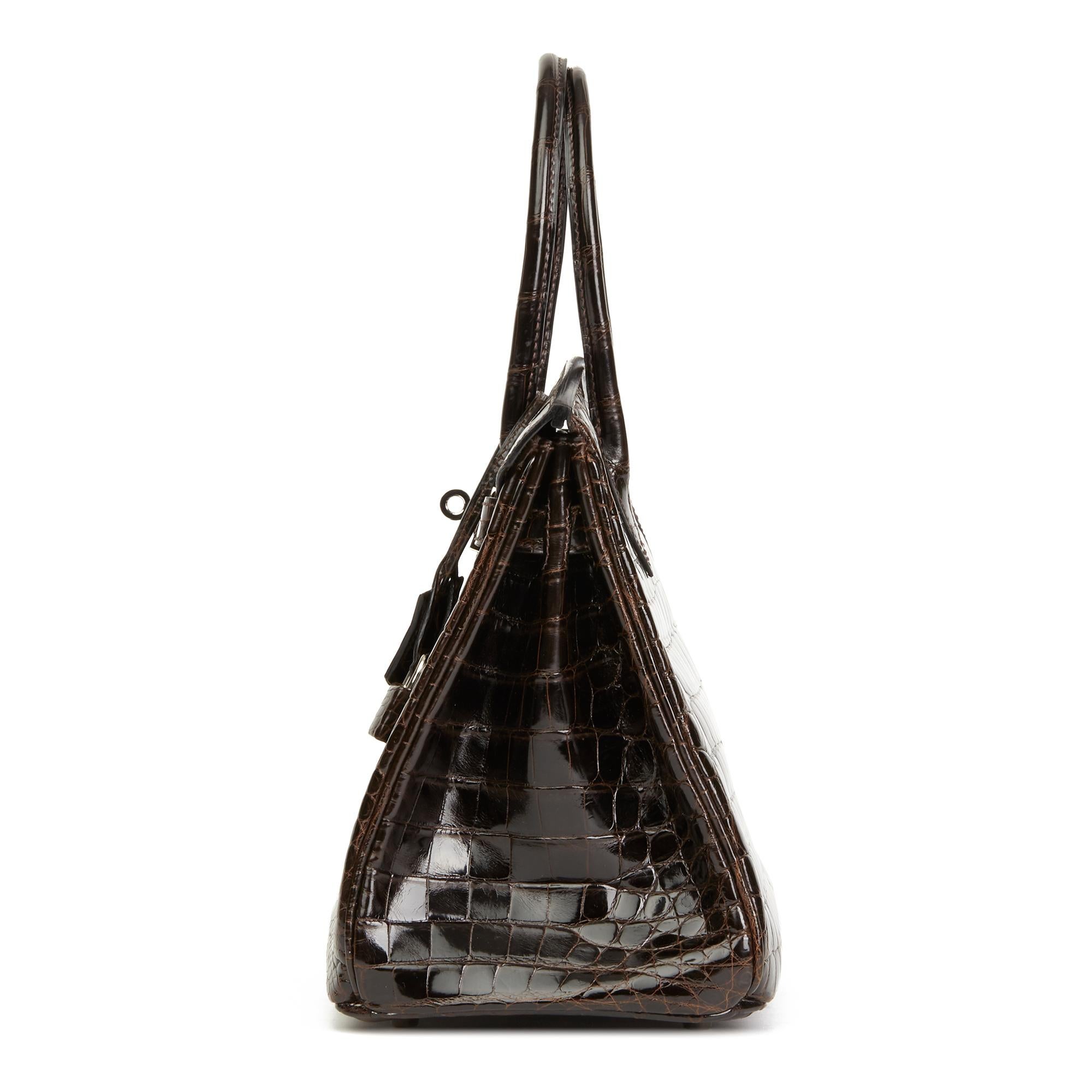 Black 2006 Hermès Marron Fonce Shiny Niloticus Crocodile Leather Birkin 30cm