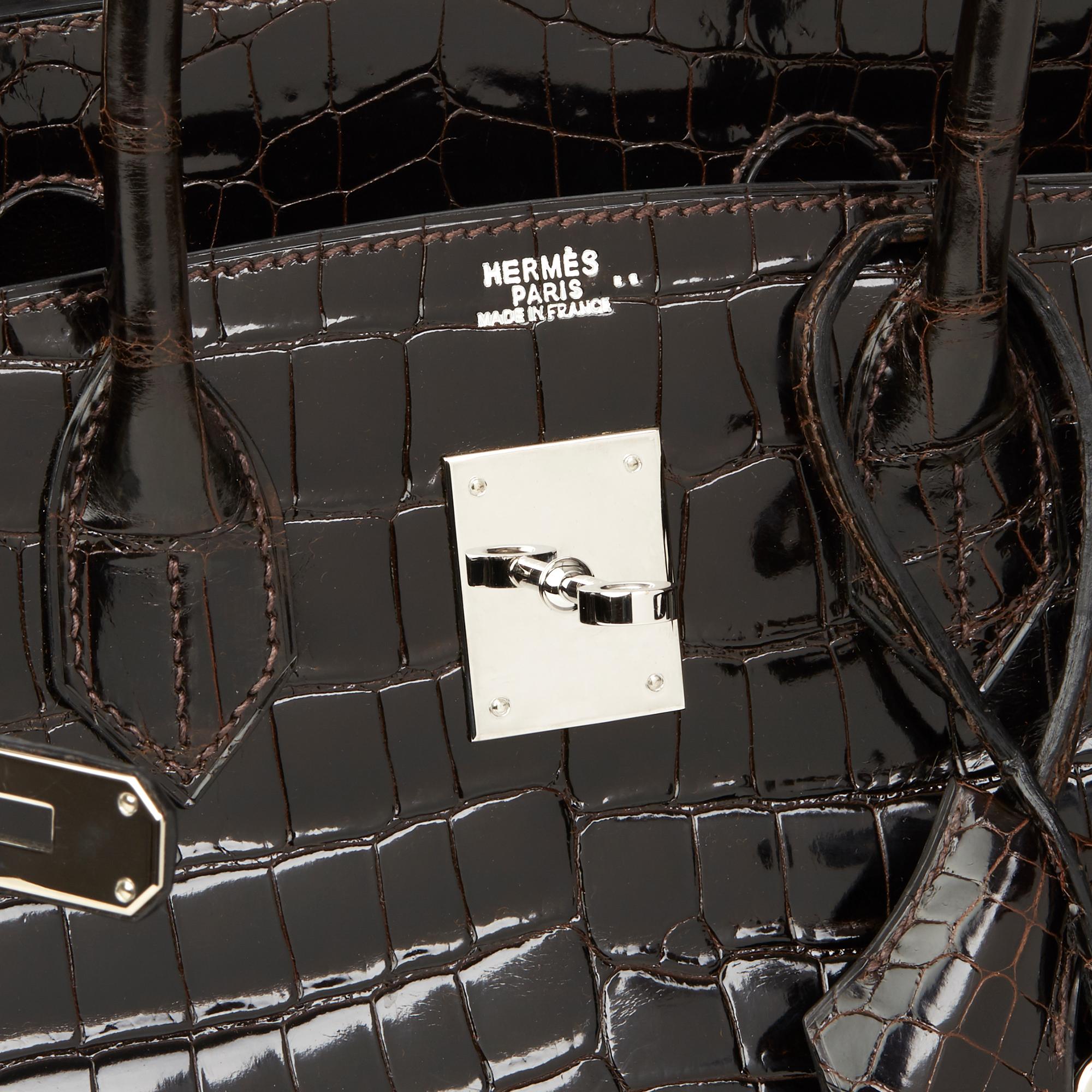 2006 Hermès Marron Fonce Shiny Niloticus Crocodile Leather Birkin 30cm 2