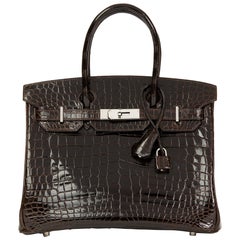 2006 Hermès Marron Fonce Shiny Niloticus Crocodile Leather Birkin 30cm