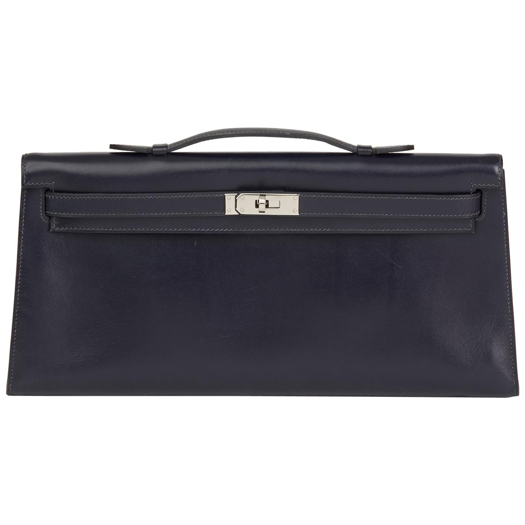 2006 Hermes Navy Box Calf Leather Kelly Longue Clutch