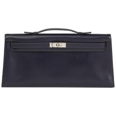 2006 Hermes Navy Box Calf Leather Kelly Longue Clutch